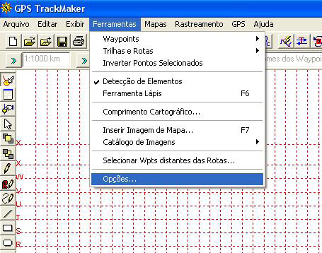 Manual de Orientação e uso do GPS de Navegação (Garmin 76MAP CSX) 45 1 - Configurar a área de trabalho no formato de coordenada e Datum correspondente ao do GPS antes de fazer a transferência