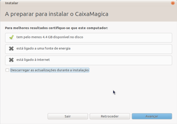 Neste caso, interessa-nos arrancar na seguinte sequência: CD, disco, disquete. Isto por se encontrar o instalador da Caixa Mágica no CD/DVD. 3.1.2.