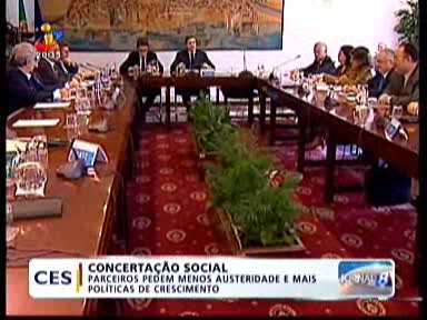 A19 TVI ID: 54550846 25062014 Meio: TVI - Jornal das 8 Duração: 00:02:26 Hora de emissão: 20:33:00 Concertação Social: Parceiros sociais pedem menos austeridade e mais políticas de crescimento