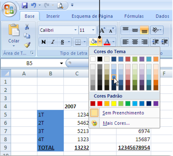 Formatação de células Cores e Limites ou colorir