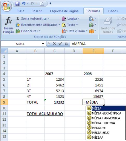 Funções mais usadas Além da SOMA, cuja