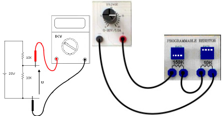Figura 11: Divisor de tensão ( a ) Circuito ( b ) Obtendo o divisor com resistores programáveis U(calculado)= U(medida com digital)= 10.