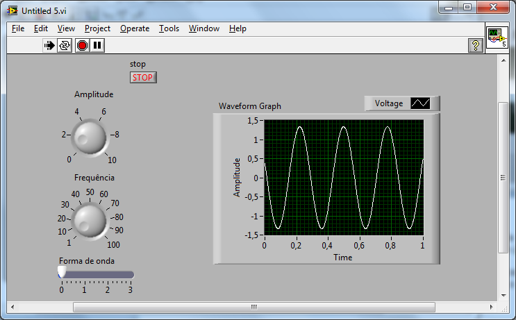 Clique em Run e verifique se o sistema gera e adquire os sinais corretamente.