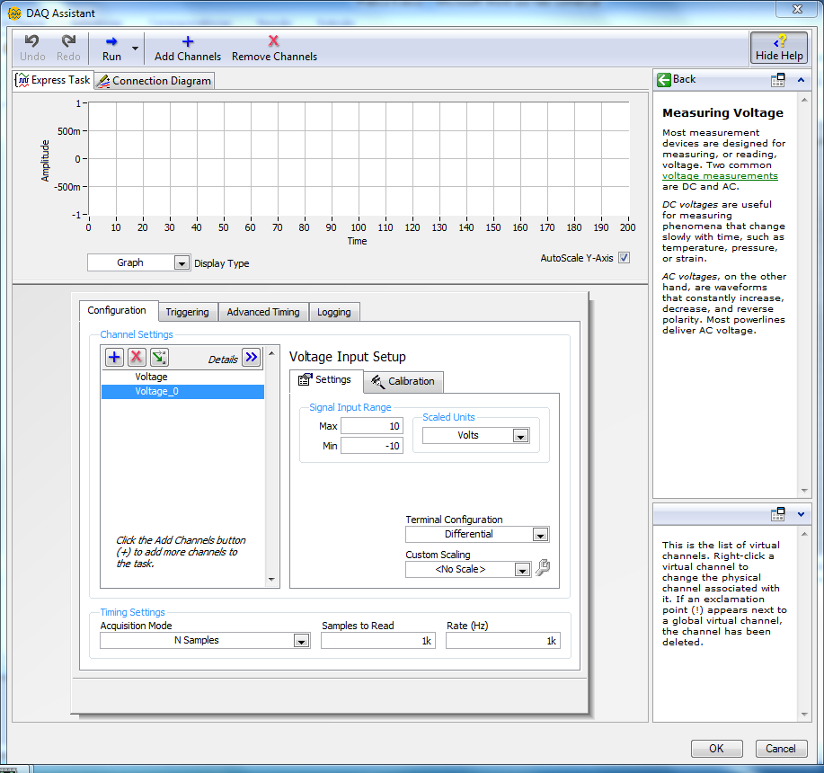 2. Configure o DAQ Assistant para monitorar também a entrada analógica ai1.