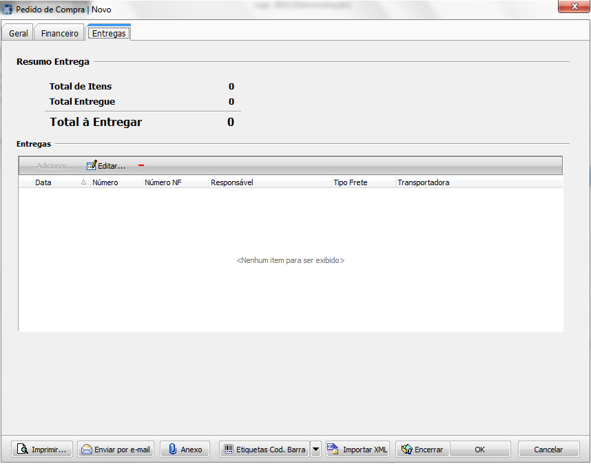 Na aba de Entregas irá aparecer o Resumo da Entrega, ou seja, com o total de