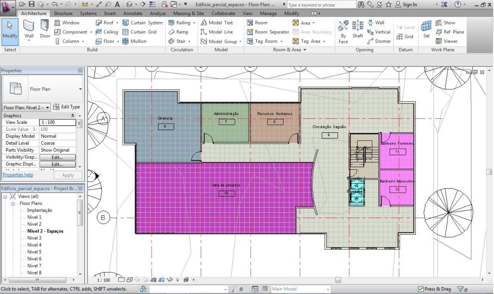 Criando Legendas para ambientes (Continuação) Na Planta: Architecture / Wall / Wall selecione uma parede interna e feche uma nova sala na parte inferior esquerda e coloque uma porta.