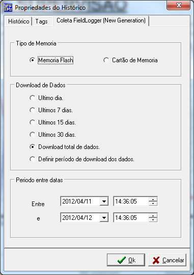 3. Criar um novo histórico e atribuir apenas o Tag do tipo coleta, assim uma nova aba de configuração ficará habilitada. 4.