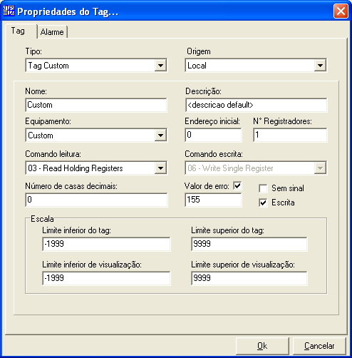 Endereço Inicial: Especificar o endereço do registrador Modbus a ser lido e associado ao Tag.