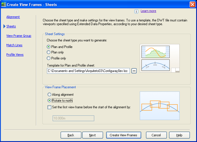 Figura 52 Verifique que, ao longo do alinhamento, retângulos demarcam as especificações geométricas das folhas. Novamente na aba Prospector, clique duas vezes em View Frame Groups.