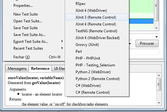 Exportar o script HTML para: JUnit3 (Remote Control) Selenium IDE