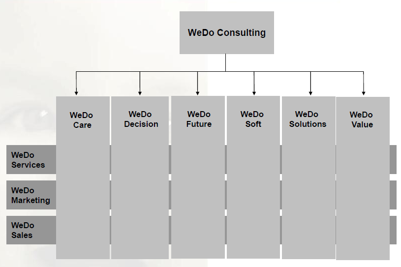 No período entre 2001 e 2007 a WeDo manteve uma estratégia de consultora (WeDo Consulting) apesar do seu core business ser o desenvolvimento de Tecnologias na área de Business Assurance.