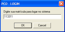 Logando no Aplicativo PCO Logon realizado através da matrícula A matrícula digitada deve ser a mesma do usuário logado no Windows Todos os acessos e principais procedimentos realizados