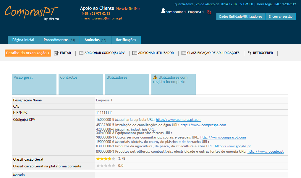 13.3.2 Consulta De forma mais detalhada em Dados Entidade/Utilizadores / Classificação de