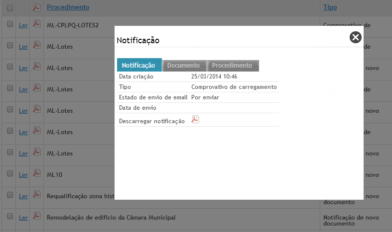 10. Novas Notificações Clicando sobre Ler terá acesso ao detalhe da notificação: 1 1. 1 Clique sobre Ler para ter acesso ao detalhe da notificação 2 2.