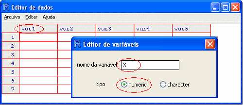 Posicione o ponteiro do mouse sobre o nome var1, padrão da primeira coluna quando se abre um novo conjunto de dados.