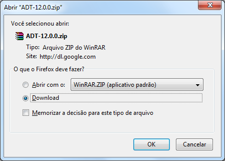 14 Agora você deve fazer o download do plugin ADT que será integrado ao Eclipse. Para isto acesse o endereço: http://dl.google.com/android/adt-12.0.0.zip ou http://www.softpedia.com/dyn-postdownload.