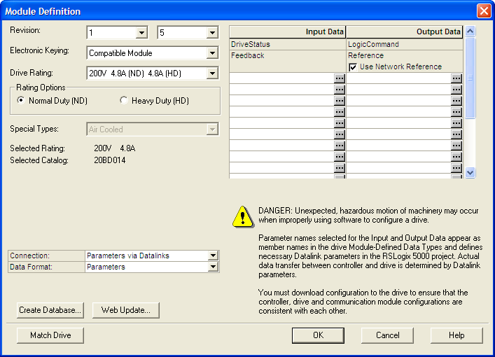 Configuração da E/S Capítulo 4 A caixa de diálogo New Module do inversor será exibida. 4. Na guia General, edite os seguintes dados sobre o inversor/adaptador: Caixa Name Description IP Address Ajuste de parâmetro Um nome para identificar o inversor.