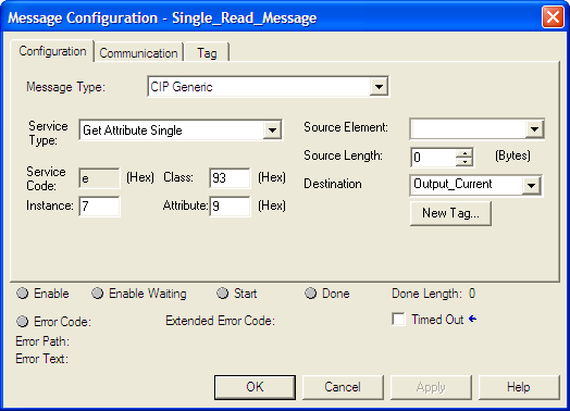 Uso de mensagens explícitas Capítulo 6 ControlLogix Formatação de uma mensagem para ler um parâmetro simples Figura 21 - Caixas de diálogo de configuração de mensagem para obter atributo simples A