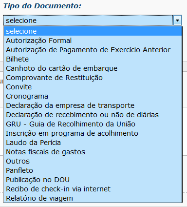 Ao selecionar o arquivo deverá ser anexado, o Solicitante deverá nomear esse documento, e escolher o tipo de documento o qual se enquadra.