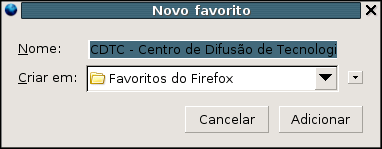 Primeiramente, entre numa página que você acessa com muita frequência. Clique no menu Favoritos e depois em Adicionar página, ou simplesmente <Ctrl + D>.