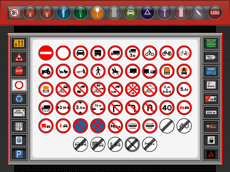Figura 7 Sinais de trânsito verticais organizados por categorias As duas últimas funcionalidades da Sala Virtual são semelhantes, tratando-se de um