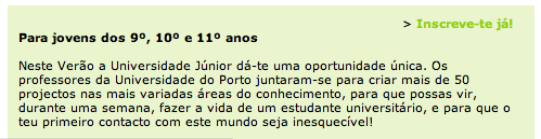 Figura 20 - Programas e Escolas (pormenor da inscrição) Estrutura temática do portal A página de entrada apresenta uma estrutura temática cujo menu