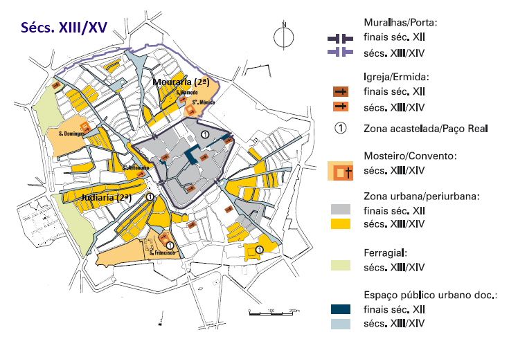 Fig. 3 Pormenor da ocupação do espaço urbano em finais do séc. XII (reconstituição sobre planta da cidade do séc.