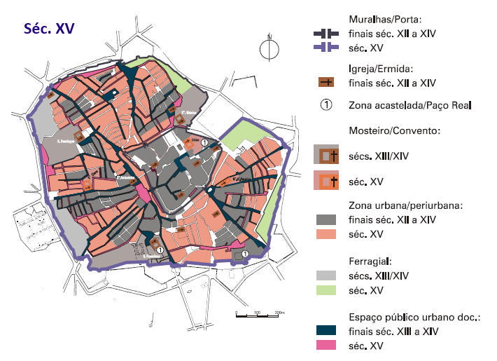 Fig. 5 Pormenor (Évora. Criação de espaço urbano nos séc. XIII/XIV. Reconstituição sobre planta da cidade do séc.