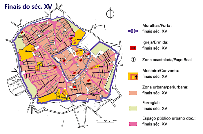 Fig. 7 Pormenor (Évora. Criação de espaço urbano no séc. XV. Reconstituição sobre planta da cidade, do séc. XIX).