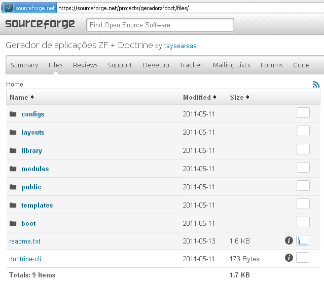 70 Figura 27 Diretórios e arquivos publicados no SourceForge. Fonte: Elaboração do autor (2011). 5.