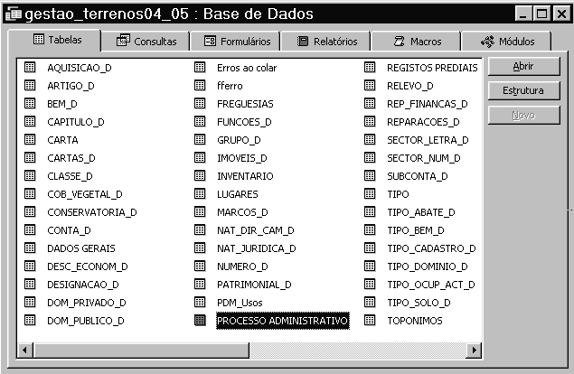 Figura 3 Aspecto dos Menus em ambiente Microsoft ACCESS 3.2 A Base de Dados Cartográfica O desenvolvimento e carregamento da BD cartográfica digital representa a componente mais pesada do sistema.