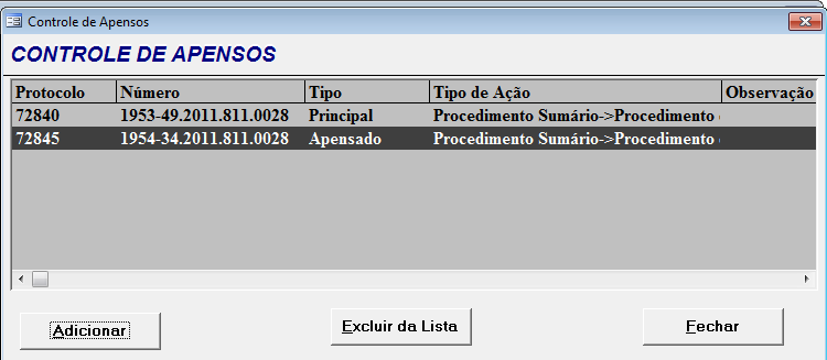 Clicar em Adicionar, informar a númeração única do processo no campo Numero ou código no