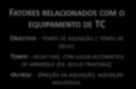 40 Enquadramento teórico Este realce está dependente de vários fatores, que podem ser divididos em 3 grandes grupos, fatores relacionados com o paciente, fatores relacionados com o equipamento de