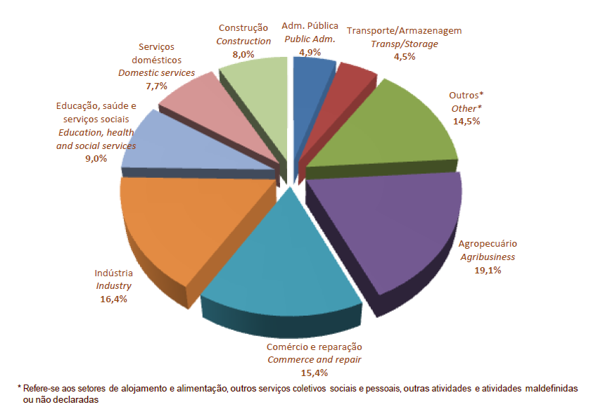 Capítulo 1 O Estado de Minas Gerais empregam são: agricultura/pecuária/agroindústria (19,1%), indústria (16,4%) e comércio e consertos (15,4%).