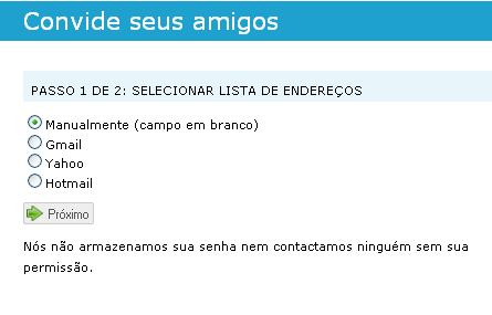 Convidar contatos de e-mail para entrar no Cirandas Selecionamos