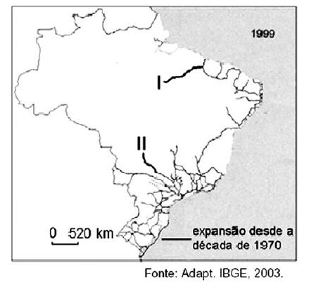24) (Fuvest-2005) No corte A-B, indicado no mapa do Estado de São Paulo, as atividades econômicas mais significativas são Com base no mapa, assinale a alternativa correta.
