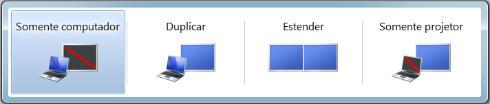 QUESTÃO 47 A figura abaixo ilustra a janela de configuração de saída de vídeo do Microsoft Windows 7, acessada pela opção Conectar a um Projetor ou pela Tecla Janela + P ( + P) em sua configuração