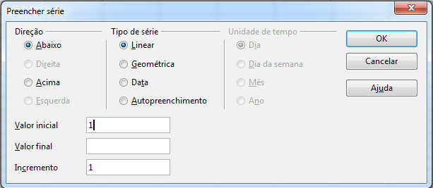 8.2.2 Definindo preenchimento Há quatro tipos de preenchimento sequencial: Linear: Cria uma sequencia a partir do valor da célula base, incrementando-a ao longo da sequencia.