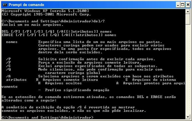 Comando DEL: Apagando arquivos Como vocês bem sabem, alguns arquivos são inúteis e é preciso apagálos para que não ocupem espaço no disco rígido indevidamente.