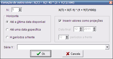 152 A série projetada terá uma variação N períodos igual aos valores de Y a partir da última observação disponível.