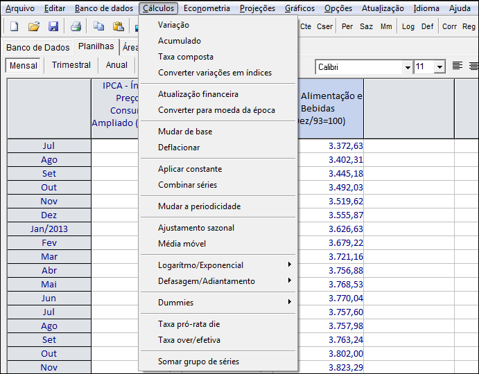 20 O prefixo Var%1 por exemplo corresponde ao cálculo de variação percentual 1 período. Para uma série mensal isso corresponde à variação percentual mensal.