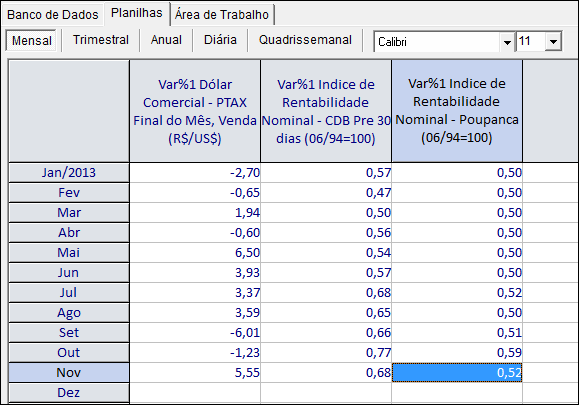 22 O campo Número de Períodos neste caso indica o número de meses da variação a ser calculada.