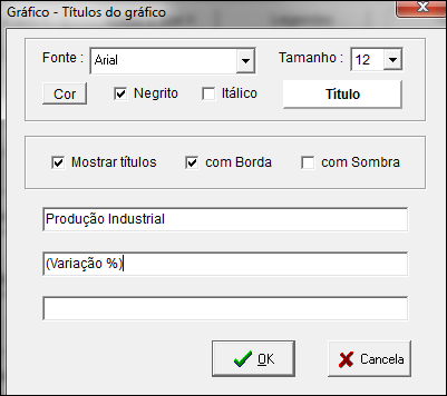 39 Títulos : É possível especificar até três títulos que irão aparecer na parte superior do gráfico.