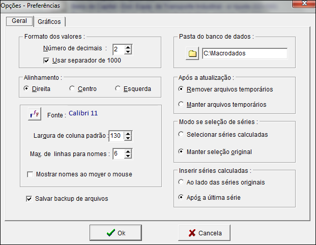 68 3.10.1 Preferências A partir do menu, clique em Opções - Preferências para obter a janela da figura a seguir. Altere os campos desejados e clique em Ok para habilitar as alterações.