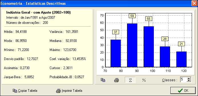 84 A tabela com as estatísticas da série pode ser copiada para outros programas, tais como Microsoft Word ou Excel, ou impressa. Para isso clique em ou em.