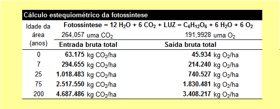 110 A Tabela 17 e 18 foi construída para calcular a entrada bruta total e líquida total e a saída bruta total e líquida total de CO2 e O2, respectivamente, por hectare das áreas de estudo.