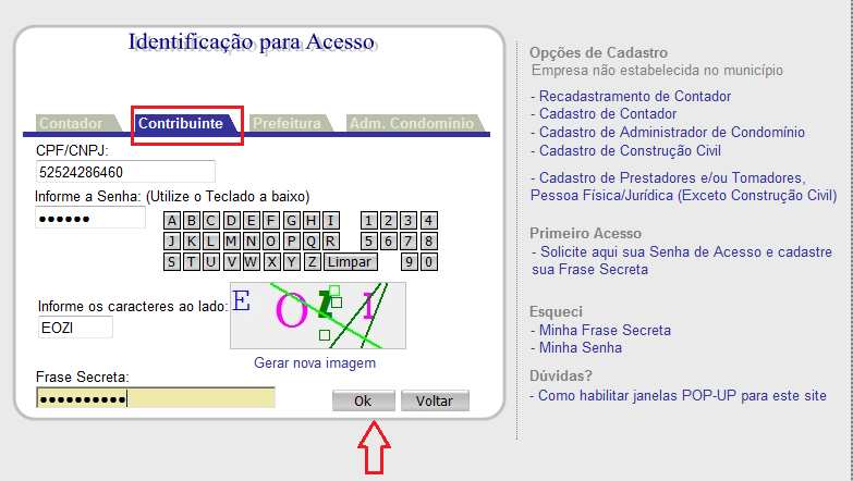 Para realizar os lançamentos do CONTRIBUINTE, clique em SELECIONAR: 5.