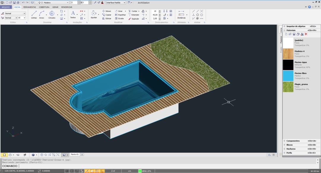 Plug-ins em Faces compostas para criar piscinas, decks de madeira e gramados 71 14. Clique sobre o botão Abrir materiais de arquivo e selecione o arquivo de coleção Madeiras. 15.