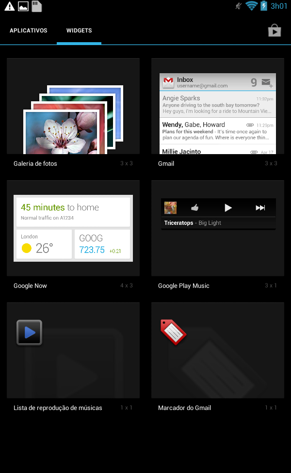 Acessando widget da Galeria O widget Galeria de fotos permite o acesso imediato às suas fotos favoritas ou álbuns da tela inicial. Para exibir o widget da Galeria de Fotos na Tela Inicial: 1.