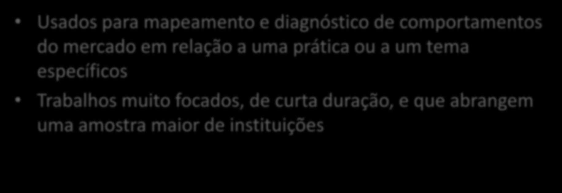 Trabalhos Horizontais 15 Usados para mapeamento e diagnóstico de comportamentos do mercado em relação a uma prática ou a um